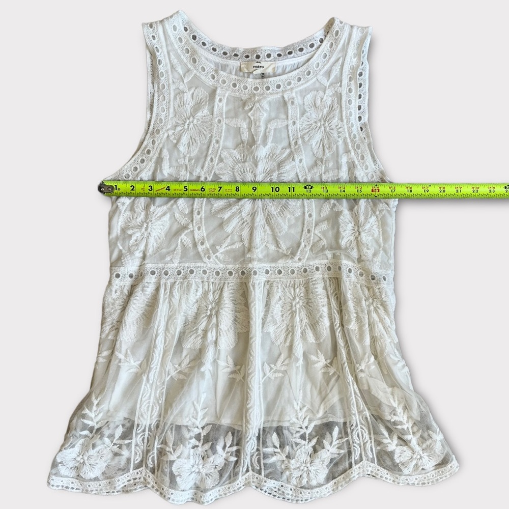 Entro Beautiful Flowy Sleeveless White Lace Top with Lining//S//Empire Waist - Picture 10 of 14